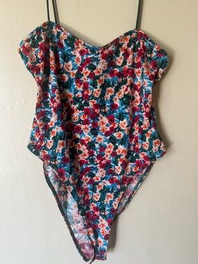 Floral L/XL Bodysuit Yoga Athleisure Boho Girly Strappy Sexy Garden Girl